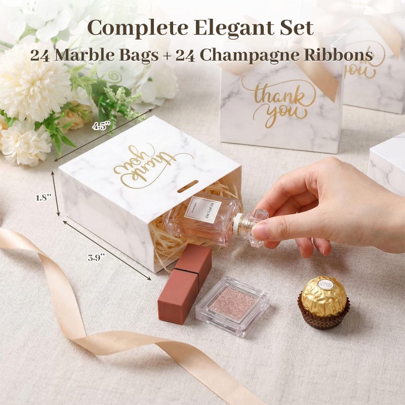 VGOODALL 24PCS Thank You Gift Bags, 4.5x3.9x1.8Inches Mini Party Favor Bags White Treat Boxes with Bow Ribbon for Wedding Bridal Baby Shower Birthday Party - Image 4
