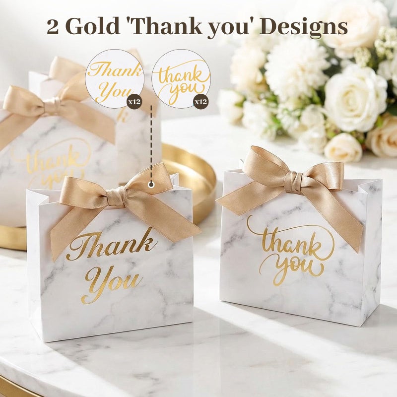 VGOODALL 24PCS Thank You Gift Bags, 4.5x3.9x1.8Inches Mini Party Favor Bags White Treat Boxes with Bow Ribbon for Wedding Bridal Baby Shower Birthday Party - Image 2