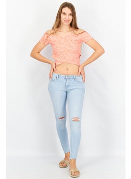 BB Dakota by Steve Madden Women Off-Shoulder Floral Print Cropped Top, Coral  - Image 3
