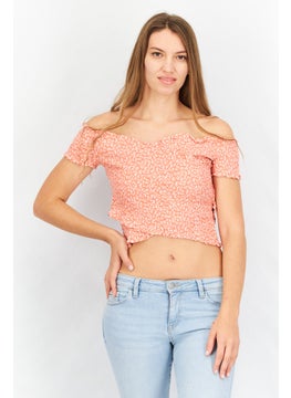 BB Dakota by Steve Madden Women Off-Shoulder Floral Print Cropped Top, Coral  - Image 1