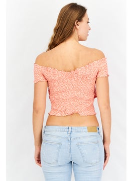 BB Dakota by Steve Madden Women Off-Shoulder Floral Print Cropped Top, Coral  - Image 2