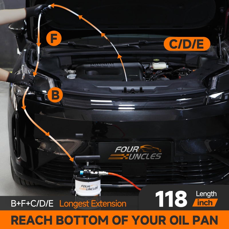 FOUR UNCLES 6.5L Oil Extractor - Pneumatic/Manual Vacumm Fluid Extractor with Pump Tank Remover & 5 Tubes for Oil Change and a Brake Bleeding Hose for Brake Fluid Change - Image 4