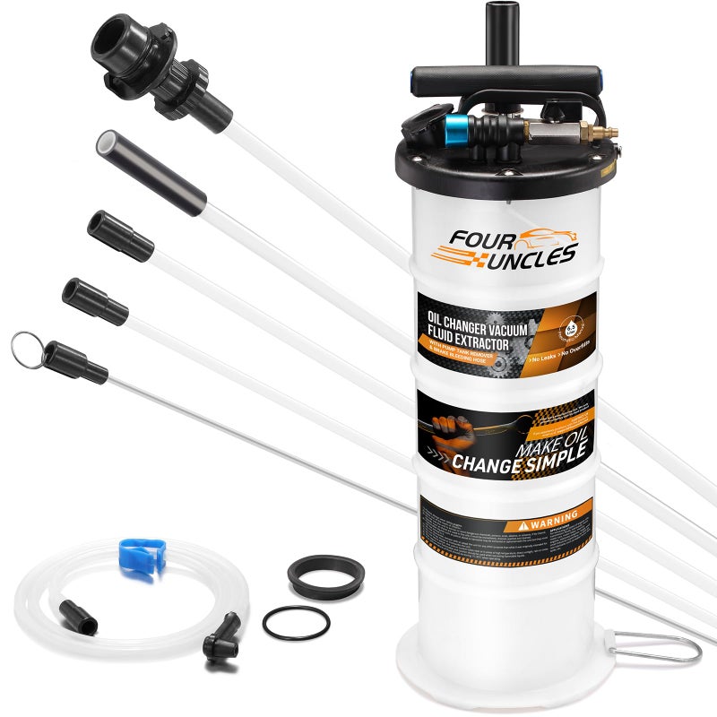 FOUR UNCLES 6.5L Oil Extractor - Pneumatic/Manual Vacumm Fluid Extractor with Pump Tank Remover & 5 Tubes for Oil Change and a Brake Bleeding Hose for Brake Fluid Change - Image 1
