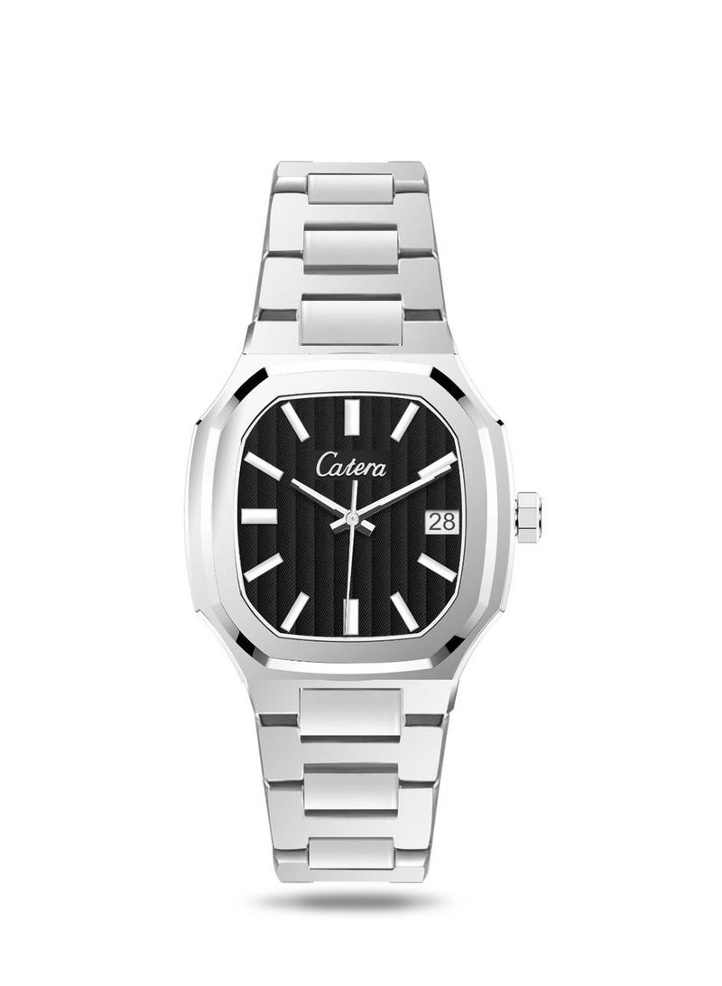 Steel watch for men by Catera, silver, with a black dial