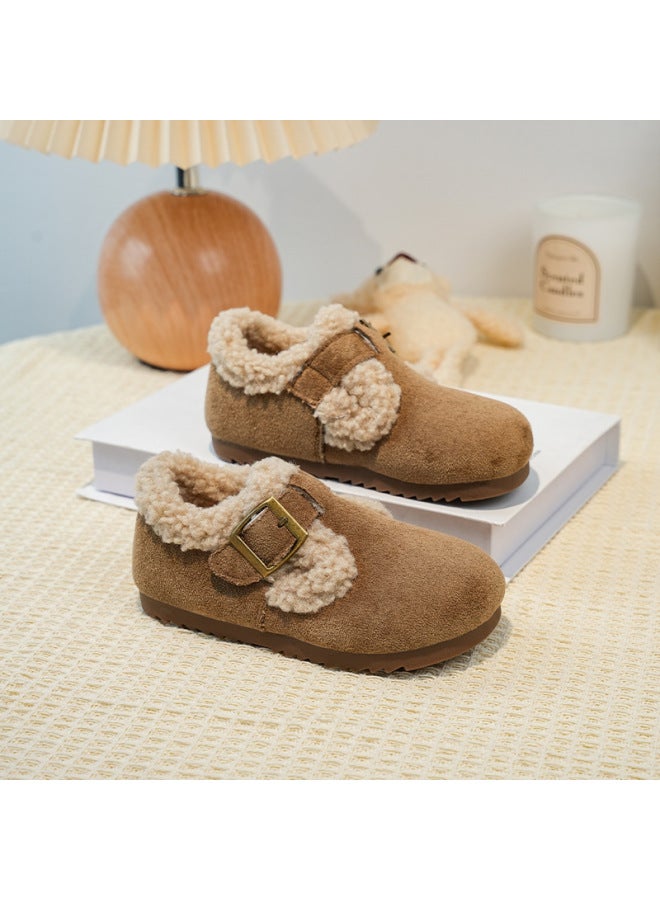 Girls' Cotton Shoes  New Winter Kidsren's Girls' Velvet Warm Birkenstock Shoes For Girls Soft-soled Non-slip Beanie Shoes