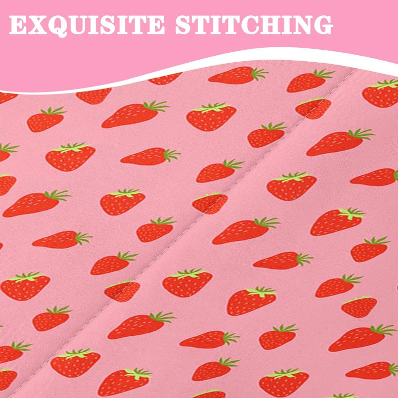Nesker Zipper Bedding Twin Sweet Pink Fruit Zip Up Bedding Set for Girls and Kids, Cute Strawberry 3 Pcs Comforter Bed in a Bag with Fitted Sheet and 2 Pcs Pillowcases - Image 5
