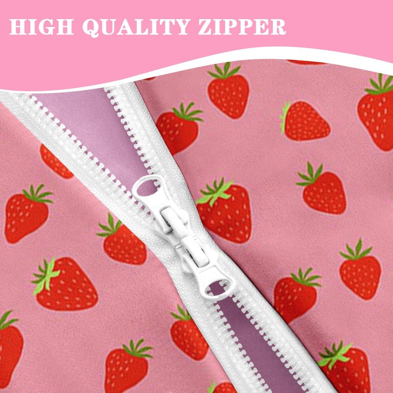 Nesker Zipper Bedding Twin Sweet Pink Fruit Zip Up Bedding Set for Girls and Kids, Cute Strawberry 3 Pcs Comforter Bed in a Bag with Fitted Sheet and 2 Pcs Pillowcases - Image 3