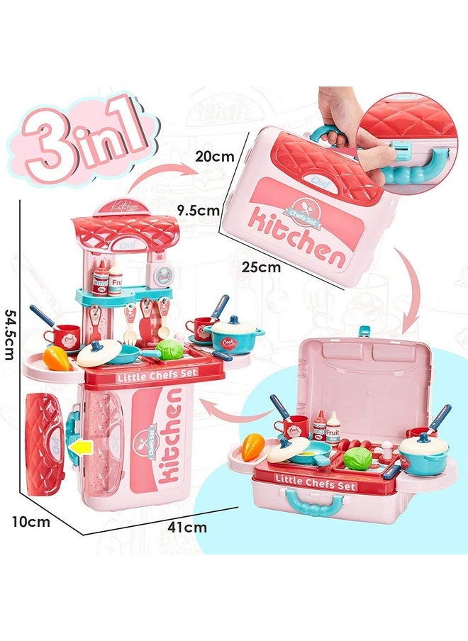 HS Enterprise - Plastic Kitchen Store 3 In 1 Kitchen Suitcase For Kids Mini Kitchen Play Set Portable Cooking Suitcase Toys Mini Kitchen Play Set For Kids Girls (Multi) - Image 1