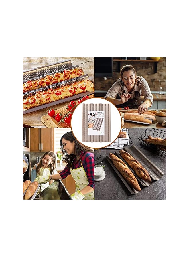 S-TOP Baguette Pans for Baking, Carbon Steel 3 Loaf Nonstick Baguette Baking Tray for French & Italian Perforated French Bread Pan Non-Stick Carbon Steel Baguette Baking Pan Tray - Image 3