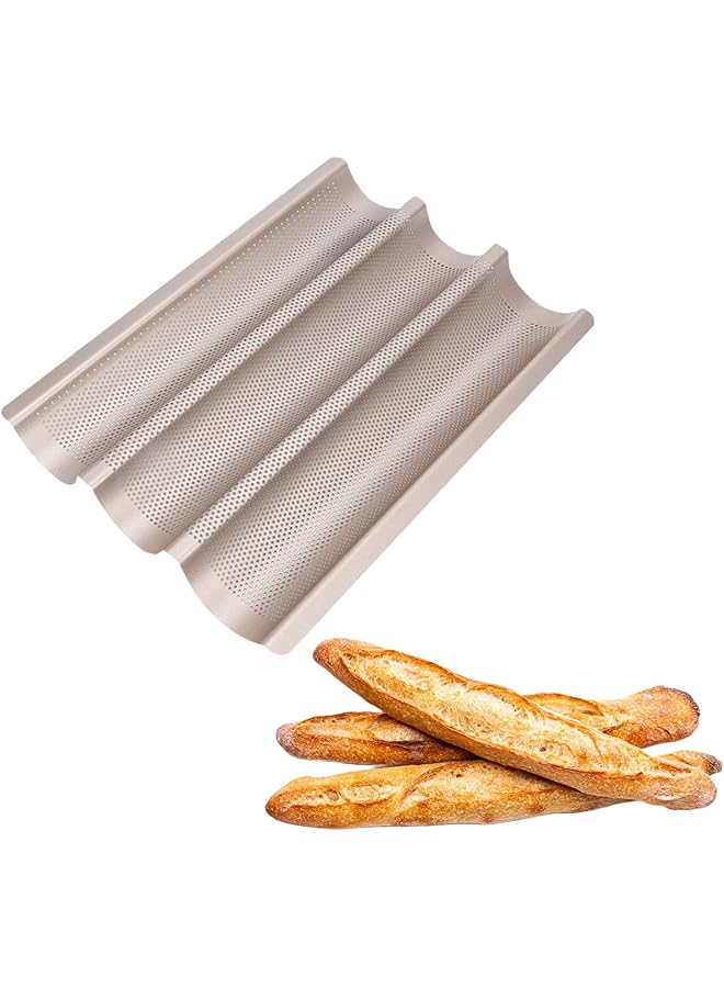 S-TOP Baguette Pans for Baking, Carbon Steel 3 Loaf Nonstick Baguette Baking Tray for French & Italian Perforated French Bread Pan Non-Stick Carbon Steel Baguette Baking Pan Tray - Image 1