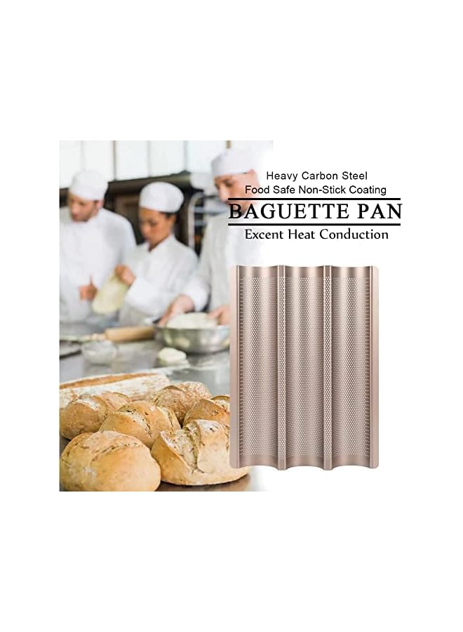 S-TOP Baguette Pans for Baking, Carbon Steel 3 Loaf Nonstick Baguette Baking Tray for French & Italian Perforated French Bread Pan Non-Stick Carbon Steel Baguette Baking Pan Tray - Image 2