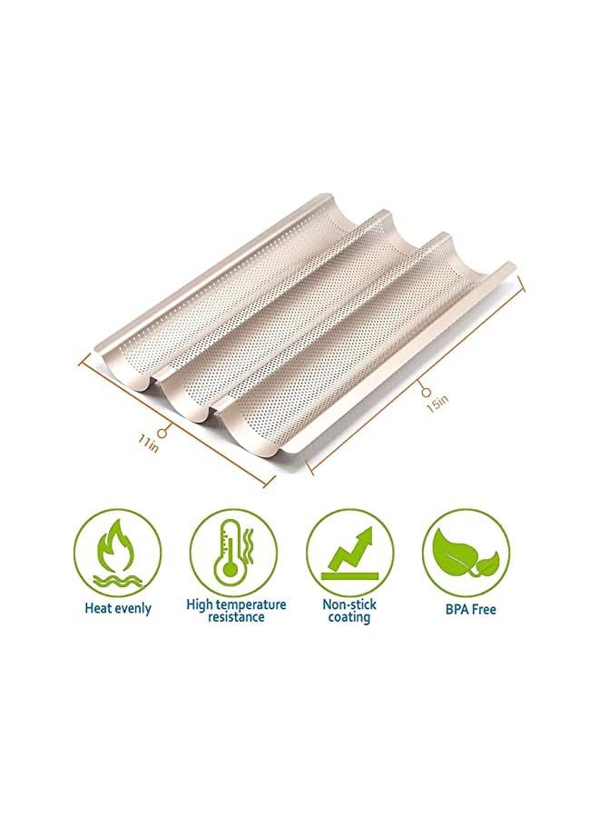 S-TOP Baguette Pans for Baking, Carbon Steel 3 Loaf Nonstick Baguette Baking Tray for French & Italian Perforated French Bread Pan Non-Stick Carbon Steel Baguette Baking Pan Tray - Image 4