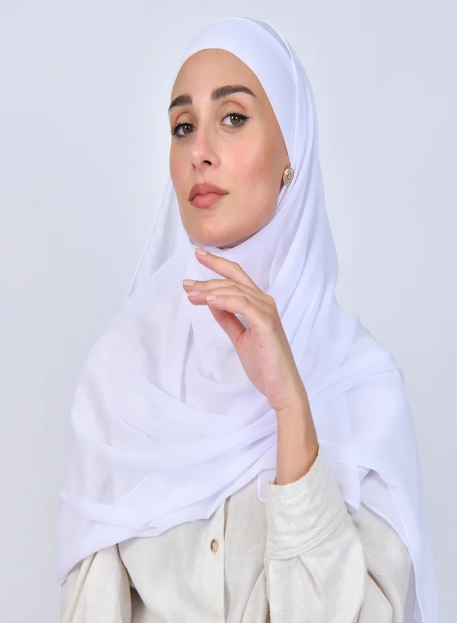 عبايات حوراء طرحة شيفون بربطة اغلاق - ابيض ناصع