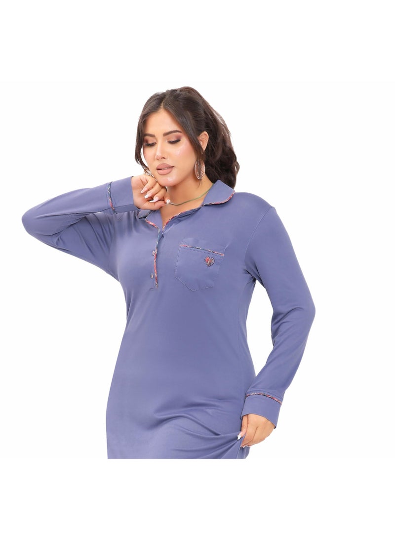 Dadoush Winter Abaya with raised lines and elegant embroidery, combines softness and luxury to give you a sophisticated winter look - women's long winter nightgown - loose sleepwear for women - Image 5