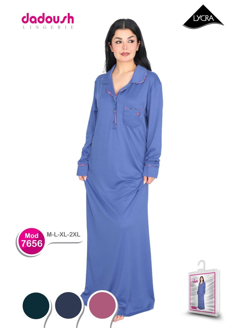 Dadoush Winter Abaya with raised lines and elegant embroidery, combines softness and luxury to give you a sophisticated winter look - women's long winter nightgown - loose sleepwear for women - Image 3