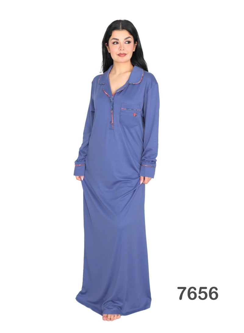 Dadoush Winter Abaya with raised lines and elegant embroidery, combines softness and luxury to give you a sophisticated winter look - women's long winter nightgown - loose sleepwear for women - Image 1