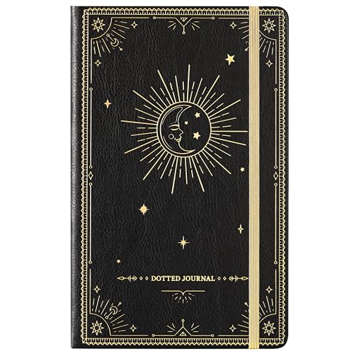 Artfan Dotted Journal/Notebook - Dot Grid Hard Cover Notebook, Premium Thick Paper with Fine Inner Pocket, Black Smooth Faux Leather, Pen Loop, 5.3''×8.3'' - Black - Image 1
