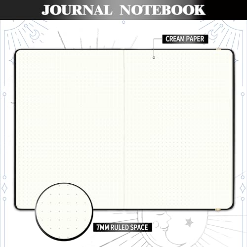Artfan Dotted Journal/Notebook - Dot Grid Hard Cover Notebook, Premium Thick Paper with Fine Inner Pocket, Black Smooth Faux Leather, Pen Loop, 5.3''×8.3'' - Black - Image 4