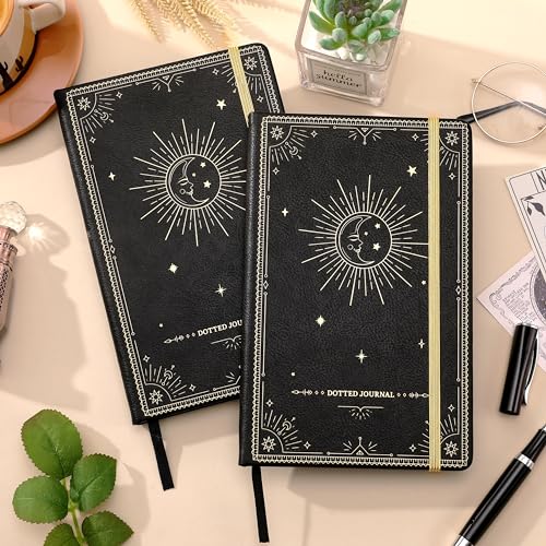 Artfan Dotted Journal/Notebook - Dot Grid Hard Cover Notebook, Premium Thick Paper with Fine Inner Pocket, Black Smooth Faux Leather, Pen Loop, 5.3''×8.3'' - Black - Image 2