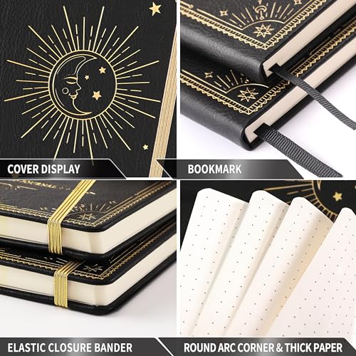 Artfan Dotted Journal/Notebook - Dot Grid Hard Cover Notebook, Premium Thick Paper with Fine Inner Pocket, Black Smooth Faux Leather, Pen Loop, 5.3''×8.3'' - Black - Image 5