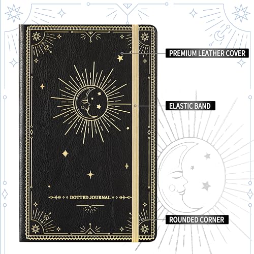 Artfan Dotted Journal/Notebook - Dot Grid Hard Cover Notebook, Premium Thick Paper with Fine Inner Pocket, Black Smooth Faux Leather, Pen Loop, 5.3''×8.3'' - Black - Image 3