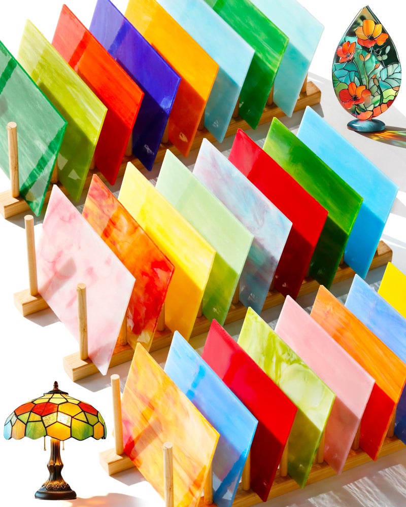 FIVEIZERO 24 Sheets Stained Glass 4x6 Inch â€“ Rainbow Stained Glass Sheets for DIY Crafts, Mosaic Glass Art, Fused Glass Supplies, Iridescent Mixed Colors for Home Decor & Suncatchers - Image 1