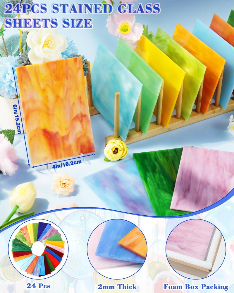 FIVEIZERO 24 Sheets Stained Glass 4x6 Inch â€“ Rainbow Stained Glass Sheets for DIY Crafts, Mosaic Glass Art, Fused Glass Supplies, Iridescent Mixed Colors for Home Decor & Suncatchers - Image 2
