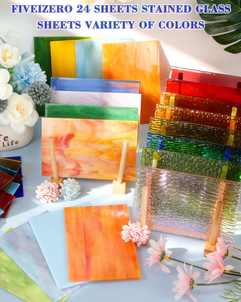 FIVEIZERO 24 Sheets Stained Glass 4x6 Inch â€“ Rainbow Stained Glass Sheets for DIY Crafts, Mosaic Glass Art, Fused Glass Supplies, Iridescent Mixed Colors for Home Decor & Suncatchers - Image 4