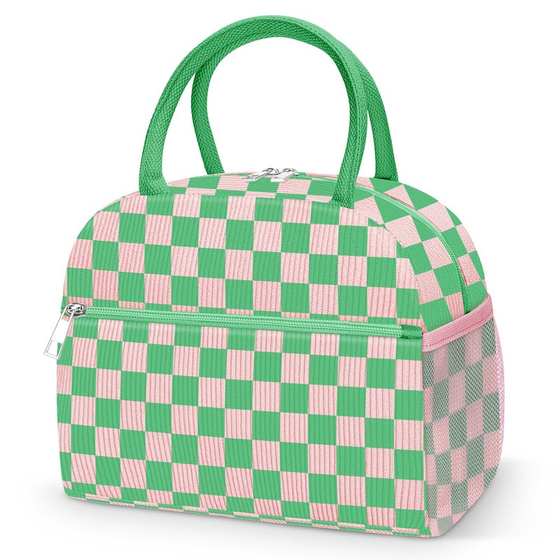 DALINDA Insulated Lunch Bag Lunch Box for Women Men, Corduroy Cute Lunch Bags,Water-Resistant Cooler Lunch Tote Bag, Reusable LunchBox Large Capacity for Work Travel Picnic Pink Green