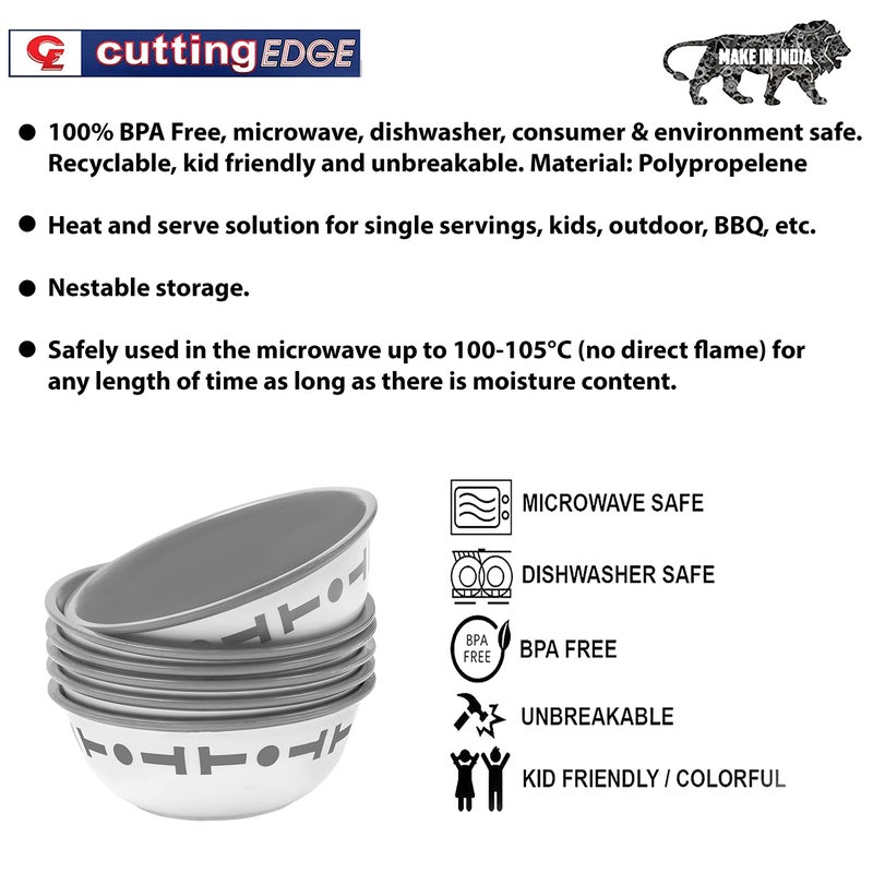 Cutting EDGE Double Color Big Bowl for Mixing, Snacks, Kitchen, Serving Food, Microwave Safe Plastic Bowl 300ml Capacity Pack of 6 Grey - Image 5
