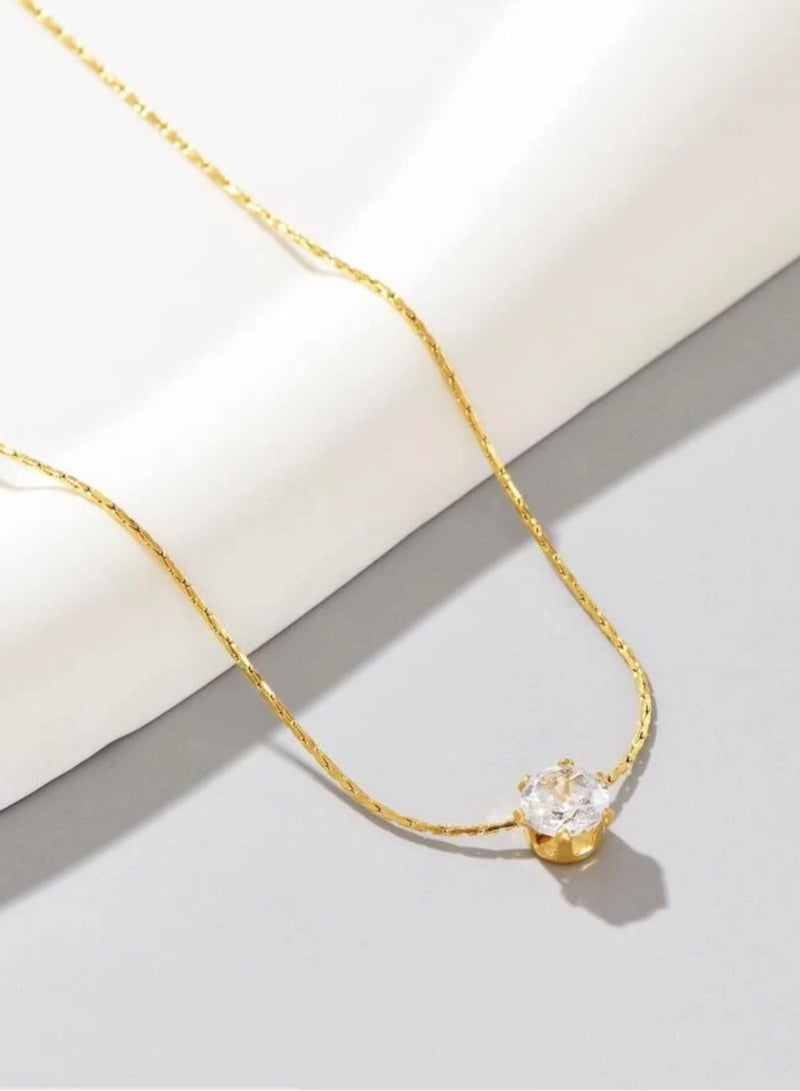 Jewelry 4You Elegant Gold Stainless Steel Necklace For Women With Small Zirconia Pendant - Image 2