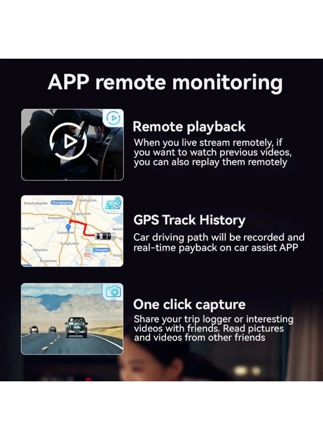 4G Dash Cam Front Rear Camera 2K Car DVR With GPS Tracking WiFi Remote Monitoring Two way audio Night Vision Parking Mode Collision Detection Loop Recording Driving Trajectory Playback Cloud Storage Vehicle Surveillance - Image 3