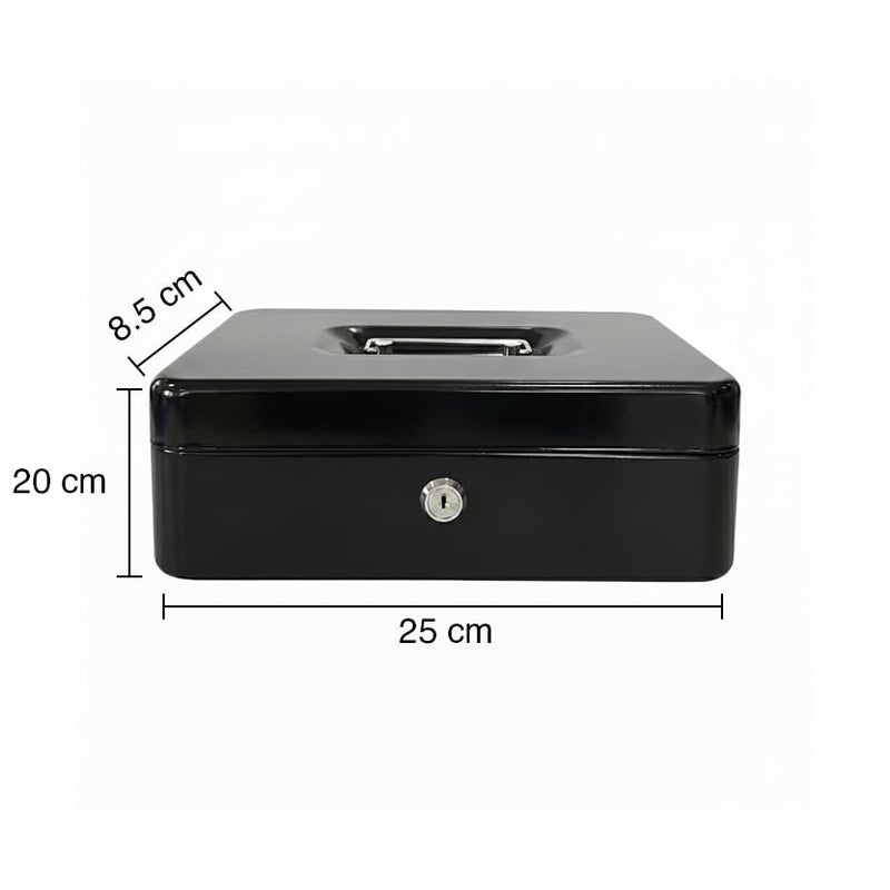 oddpod™ DL Metal Cash Box & Jewelry Safe Locker with Plastic Coin Tray & Key Lock - Large (Black) - Image 3