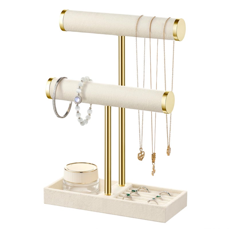 bussdis 2 Tier Bracelet Holder Display Detachable T Bar Beige Velvet Bracelet Holder Jewelry Holder Organizer for Bracelet Necklace Earrings Rings - Image 2