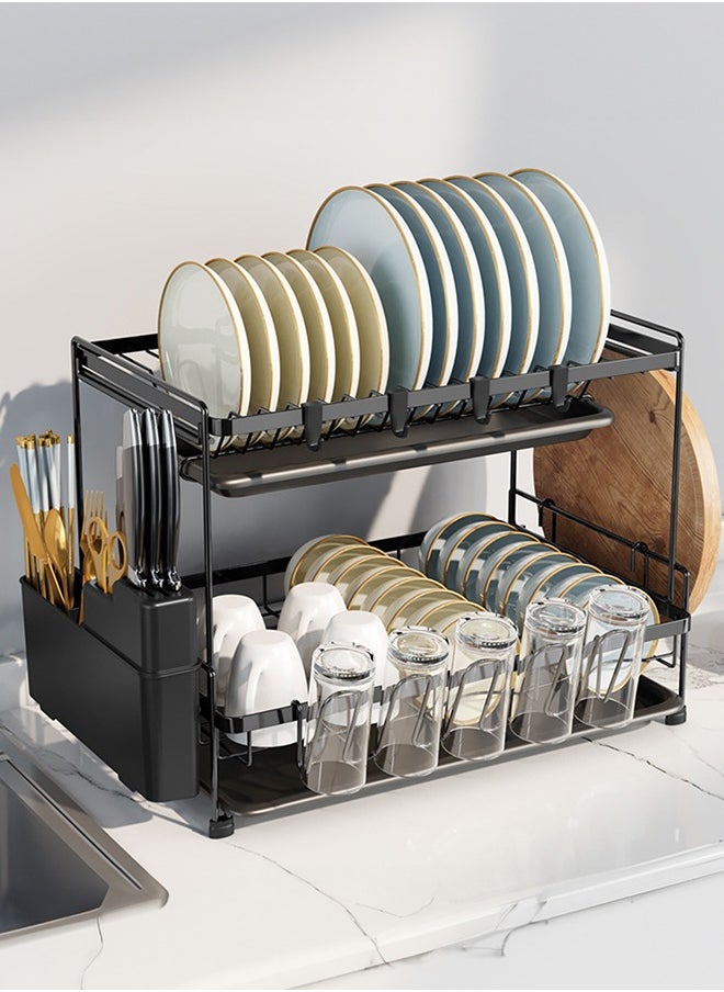 Occuwzz Dish Drying Stand With Drainer 2 Tiers Large Kitchen Dish Rack with Removable Cutting Board Holder Utensil Holder and Cup Holder  - Image 1