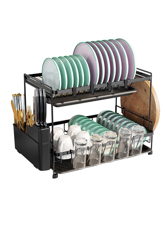 Occuwzz Dish Drying Stand With Drainer 2 Tiers Large Kitchen Dish Rack with Removable Cutting Board Holder Utensil Holder and Cup Holder  - Image 3