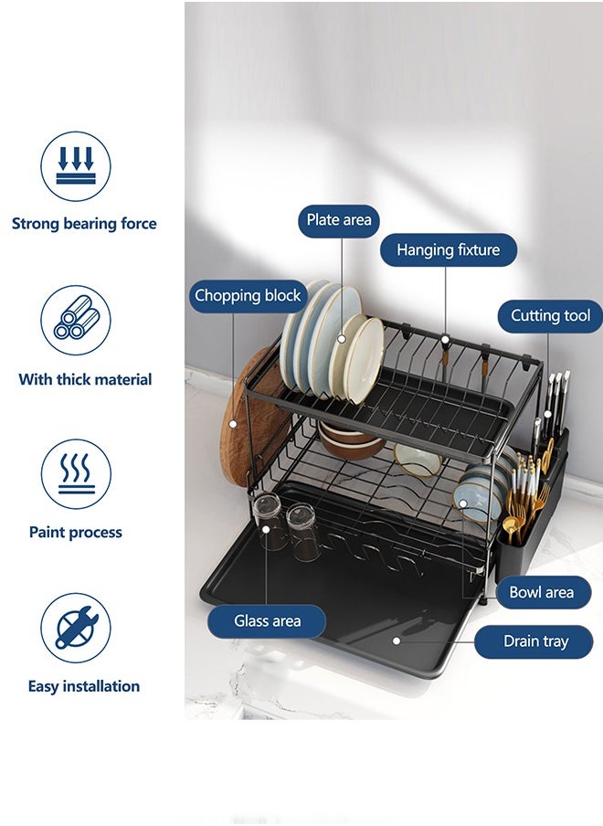 Occuwzz Dish Drying Stand With Drainer 2 Tiers Large Kitchen Dish Rack with Removable Cutting Board Holder Utensil Holder and Cup Holder  - Image 4