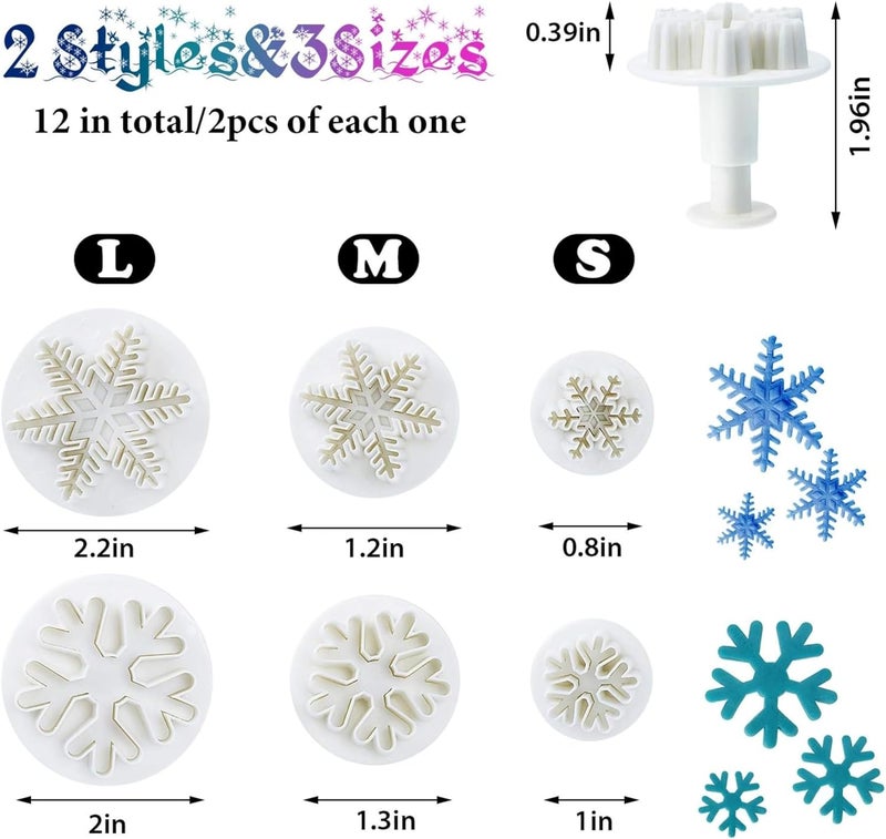 Bake House Combo 12PCS Snowflake Cookie Cutters Decorating Fondant Embossing Tool Christmas Cookie Cutters Snowflake Plunger Cake Cutter Pack Off 12 - Image 2