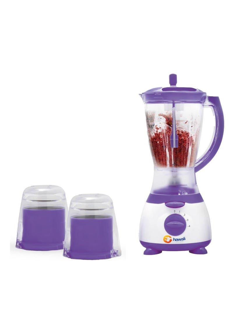 Hawaii Hawaii Blender with 400 Watt Motor, Large Capacity Bowl, Multi-Speed Settings, Stainless Steel Blade (Purple)