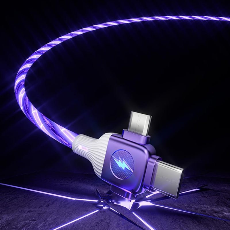 IHAO كابل شاحن IHAO متعدد المنافذ 6 تركيبات في كابل واحد USBA/USBC إلى USB C/MicroUSB سريع الشحن مع إضاءة LED متدفقة متوافق مع معظم الأجهزة الكهربائية - 39 بوصة بنفسجي نجمي - Image 2
