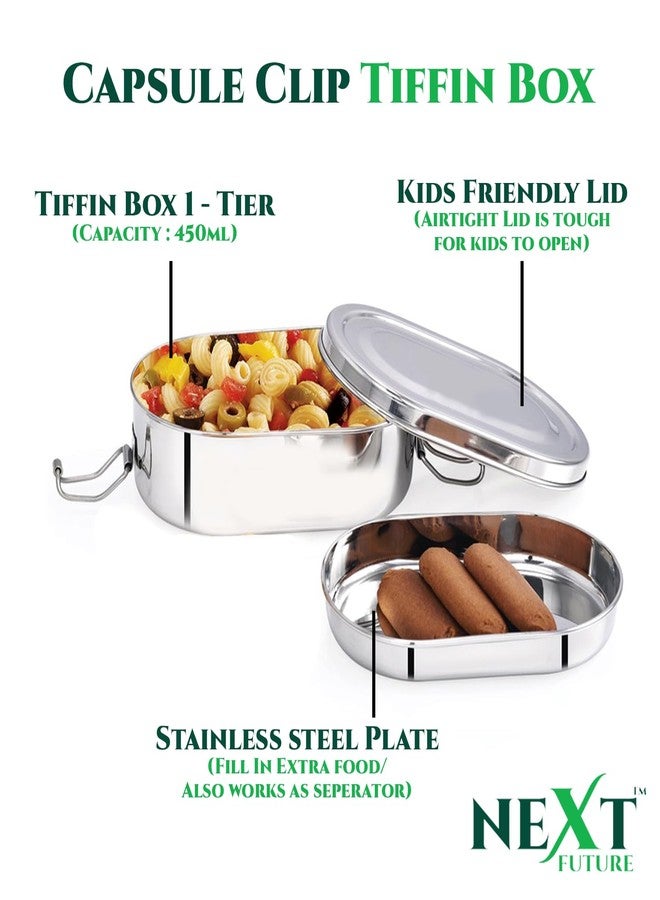Next Future Stainless Steel Meal Pack Square Lunch Box/Tiffin with Steel Separator Plate and Locking Clip (Medium) (1- Tier, Capsule, Small) - Image 3