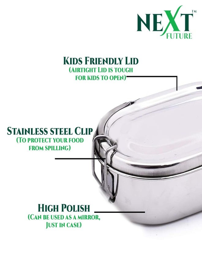 Next Future Stainless Steel Meal Pack Square Lunch Box/Tiffin with Steel Separator Plate and Locking Clip (Medium) (1- Tier, Capsule, Small) - Image 4