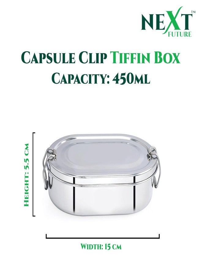 Next Future Stainless Steel Meal Pack Square Lunch Box/Tiffin with Steel Separator Plate and Locking Clip (Medium) (1- Tier, Capsule, Small) - Image 2