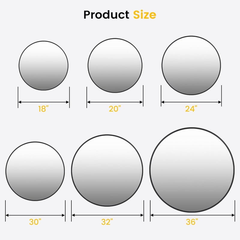 GAOMON 5mm Extra Thick Round Mirror, 24 Inch Round Mirror - Eco-Friendly Matte Black Metal Frame, Perfect for Bathroom, Nursery, Living Room, Vanity - Clear, Safe Reflection, Easy Installation - Image 5