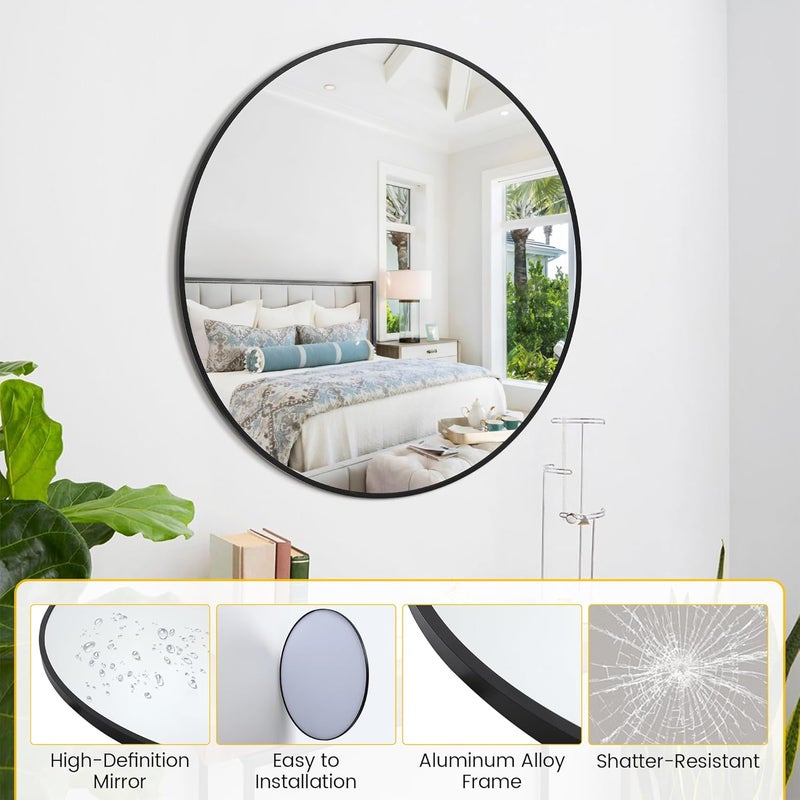 GAOMON 5mm Extra Thick Round Mirror, 24 Inch Round Mirror - Eco-Friendly Matte Black Metal Frame, Perfect for Bathroom, Nursery, Living Room, Vanity - Clear, Safe Reflection, Easy Installation - Image 4