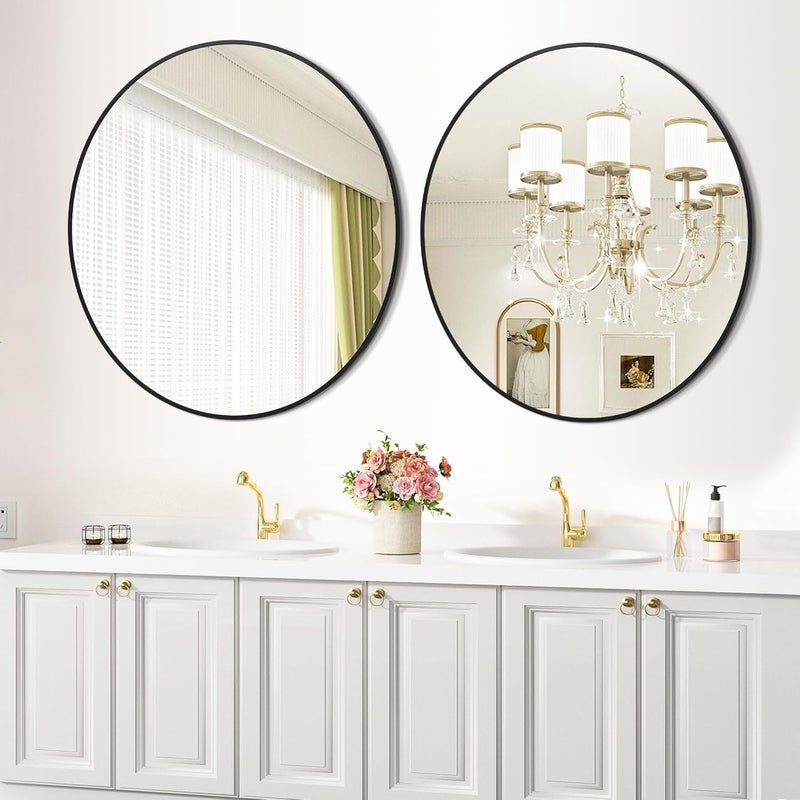 GAOMON 5mm Extra Thick Round Mirror, 24 Inch Round Mirror - Eco-Friendly Matte Black Metal Frame, Perfect for Bathroom, Nursery, Living Room, Vanity - Clear, Safe Reflection, Easy Installation - Image 2
