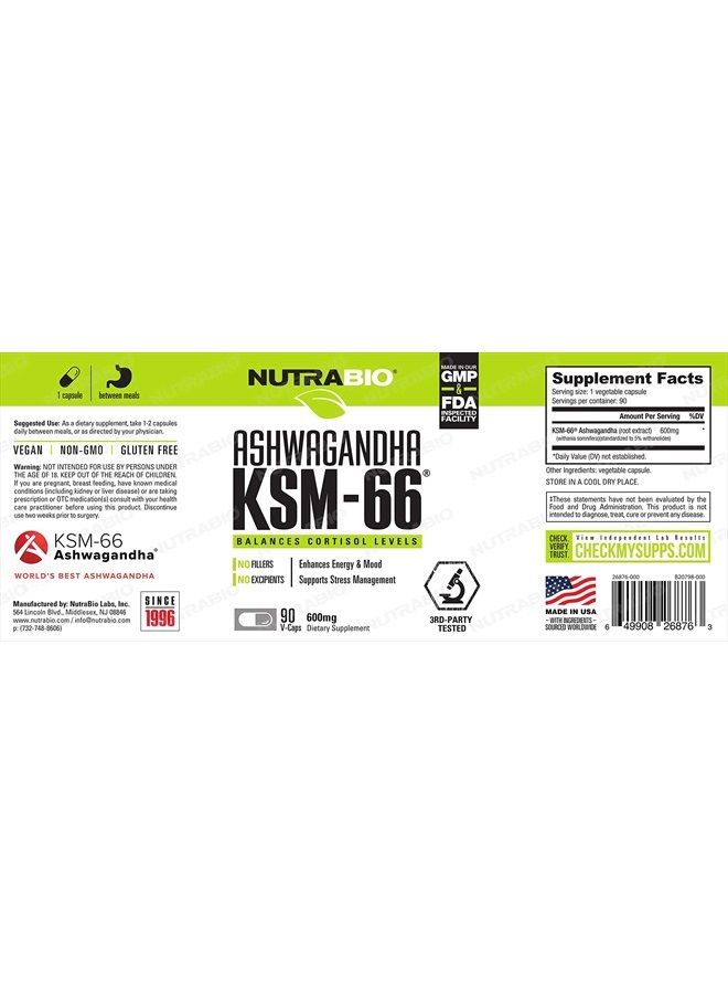 Ashwagandha KSM-66 Herbal Supplement for Better Overall Body Health, 600mg- 90 Vegetable Capsules