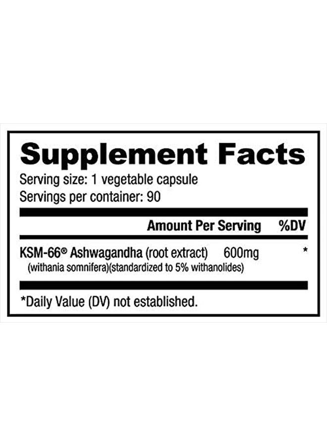 Ashwagandha KSM-66 Herbal Supplement for Better Overall Body Health, 600mg- 90 Vegetable Capsules