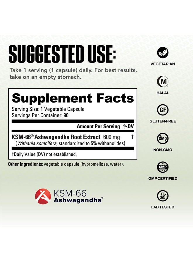 NutraBio Ashwagandha KSM-66 | Ashwaganda Herbal Supplement for Stress, Mood, & Performance | 600 MG of Clinically Studied KSM66 90 Capsules - Image 3