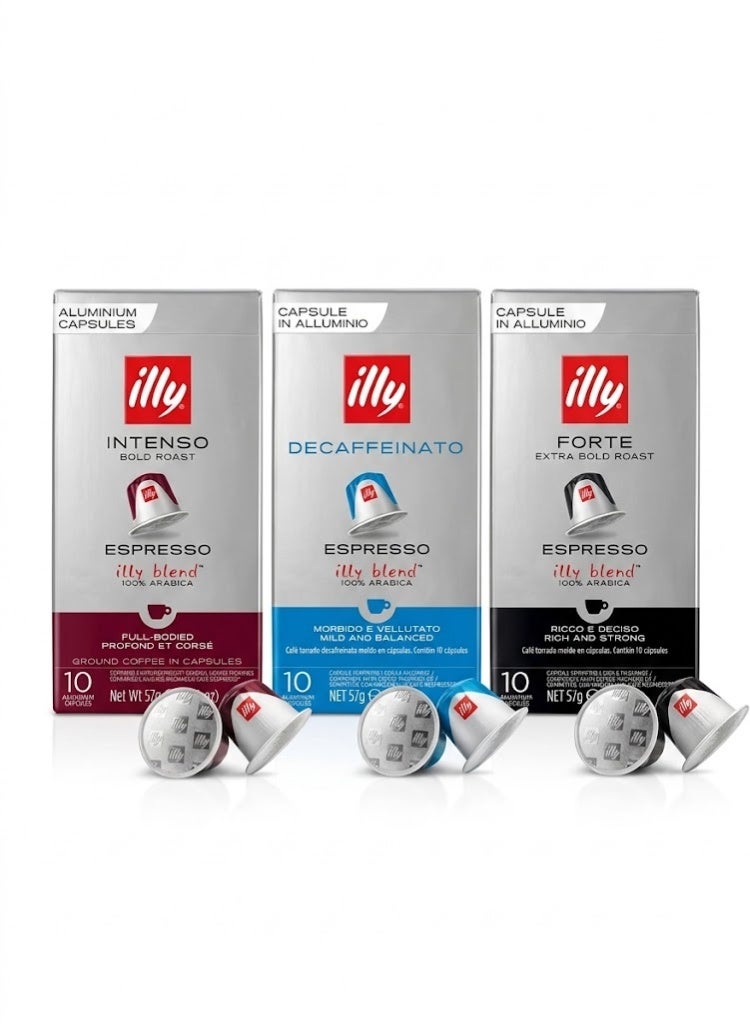 illy Espresso Capsules Variety Pack - Premium Italian Blend Compatible with Nespresso (Intenso, Decaffeinato, & Forte) - Image 1